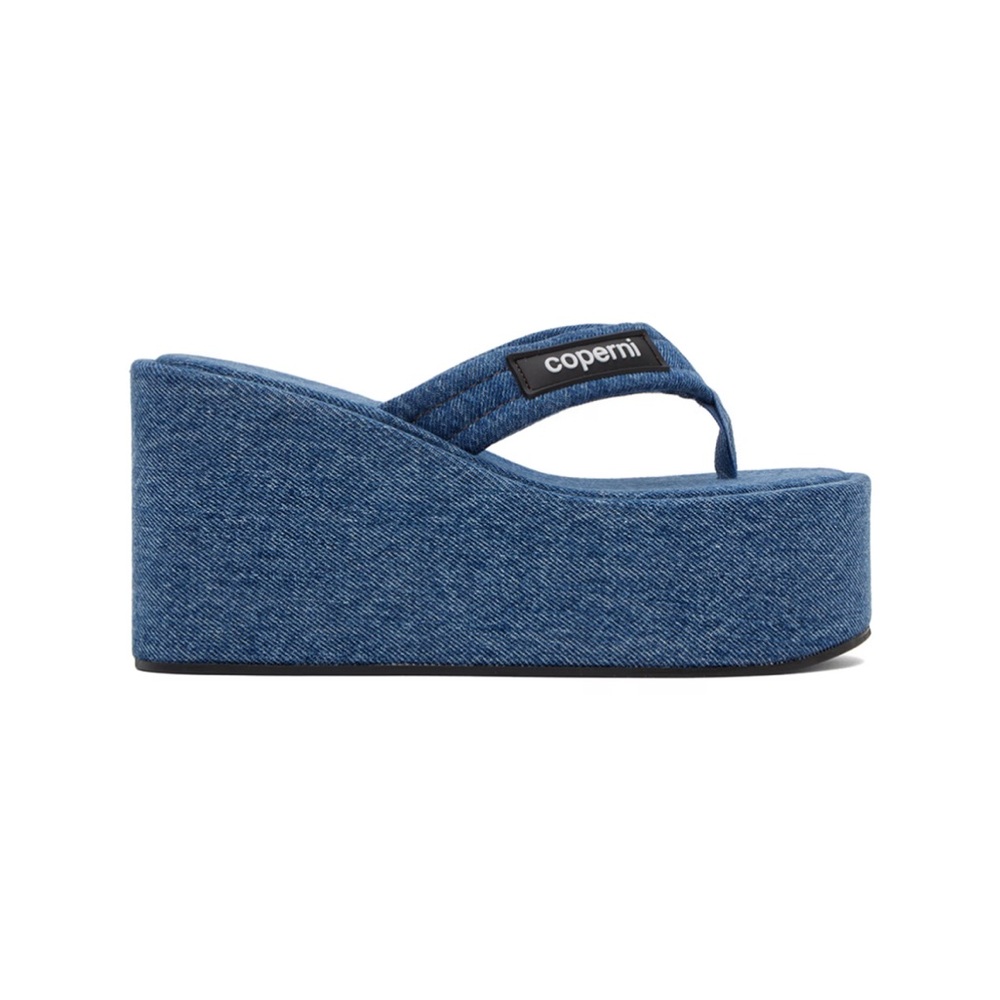 Never Worm: COPERNI Blue Denim Branded Wedge Sandals Size 37